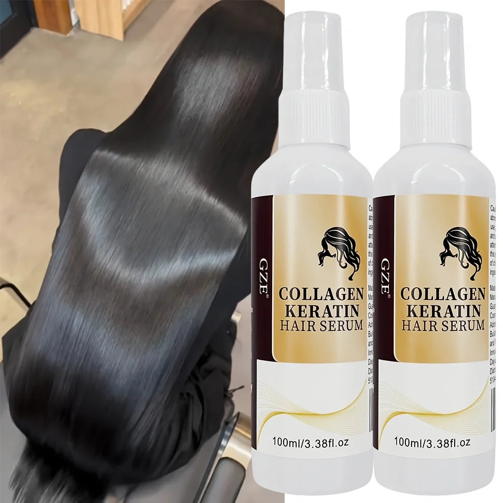 2 Pack Collagen Keratin Hair Serum for Silky Hair Deep Conditioning Hydrating Repair Split Ends Anti-Breakage