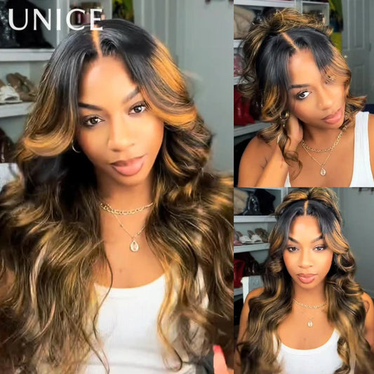 7X5 Bye Bye Slip™ Balayage Highlight Body Wave Human Hair Wig with Invisi Drawstring Wear Go Glueless Wig
