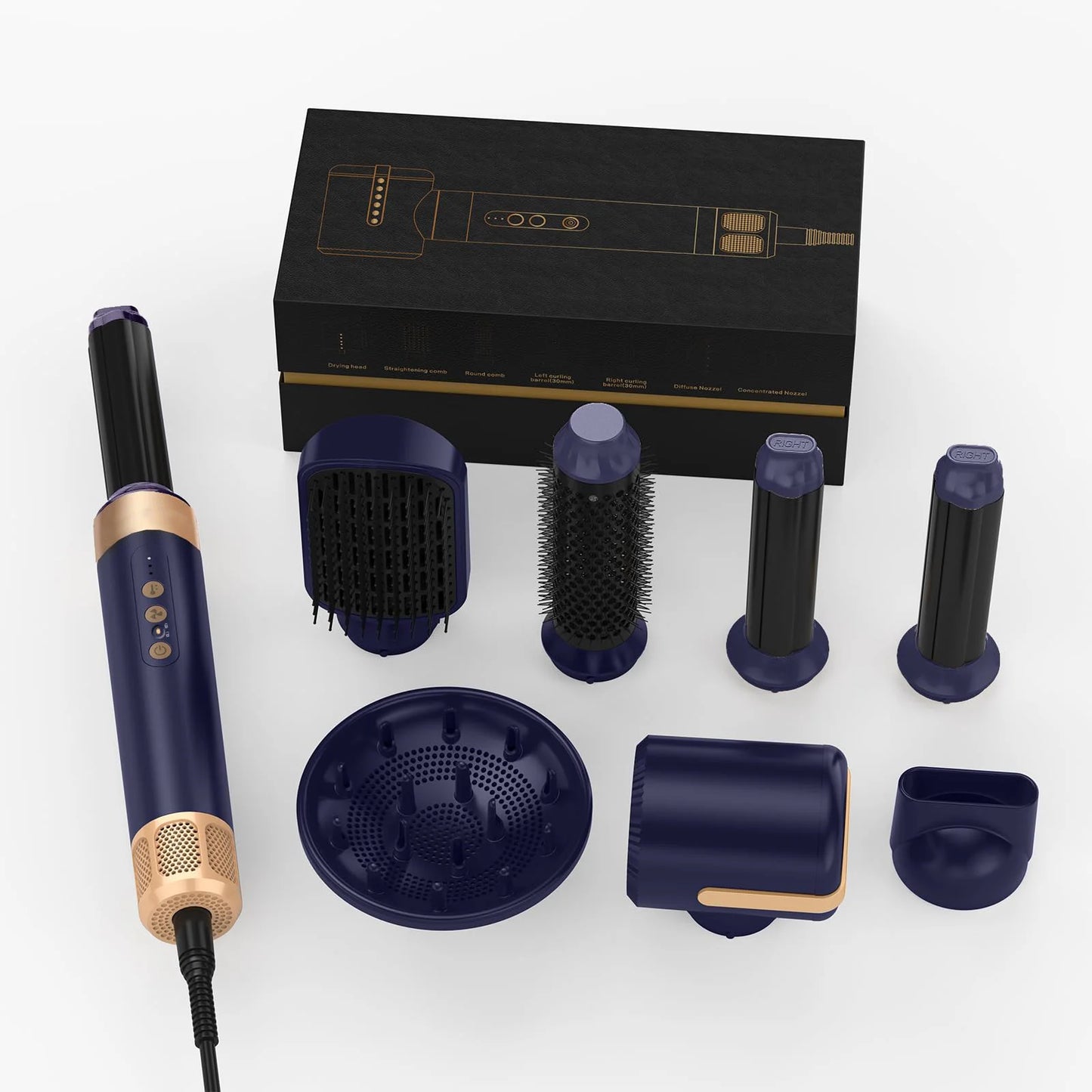Hair Dryer Brush 7 in 1, Air Styler Set with Curling Iron, round Brush, Straightener for Women
