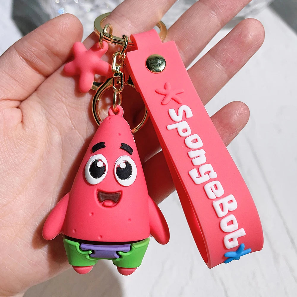 Anime Spongebob Squarepants Keychain Patrick Star Krabs Gary Sandy Kawaii Toys Keychain Christmas Gift Bag Birthday Gift for Kid