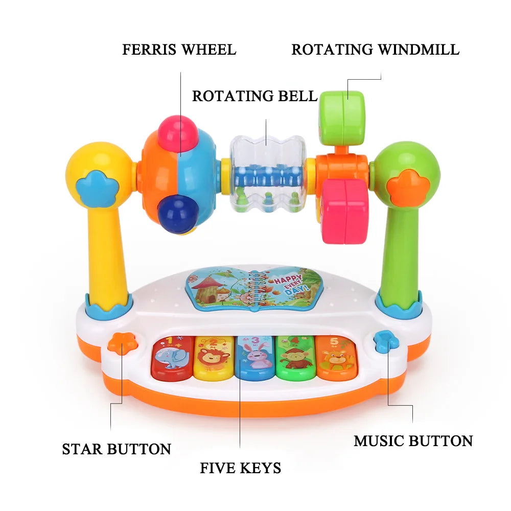 Baby Toys Drum Piano Keys Musical Instrument Kids Toys Rotating Keyboard with Lights Sound Toddlers Educational Christmas Gifts