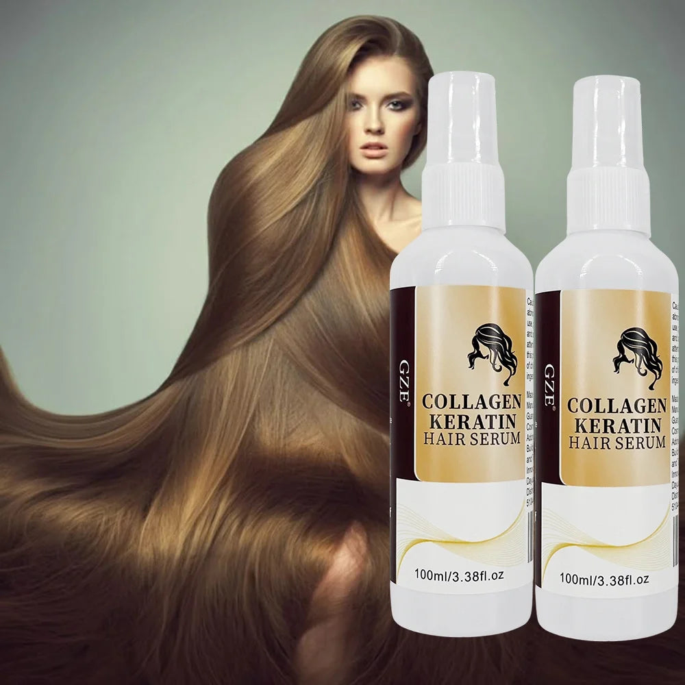 2 Pack Collagen Keratin Hair Serum for Silky Hair Deep Conditioning Hydrating Repair Split Ends Anti-Breakage