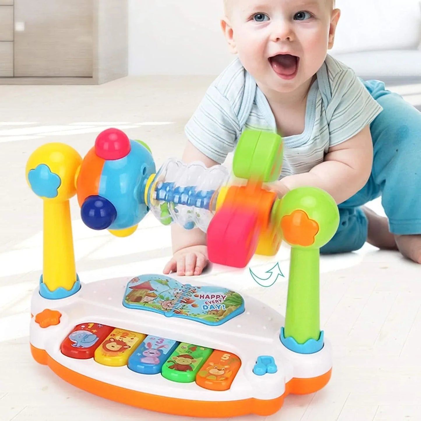 Baby Toys Drum Piano Keys Musical Instrument Kids Toys Rotating Keyboard with Lights Sound Toddlers Educational Christmas Gifts