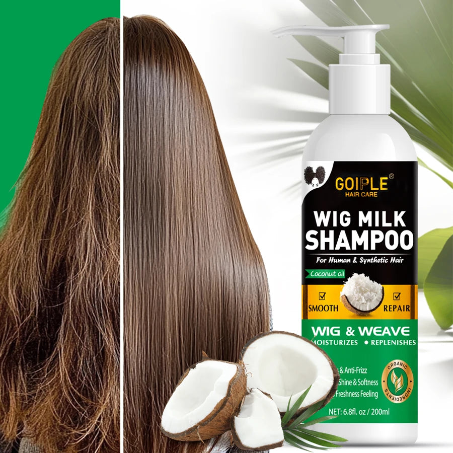 Natural Coconut Oil Wig Milk Shampoo Smooth Repair Moisturizes Frizzy Hair for Wigs Wave 2 in 1 Wig Wash Care Product