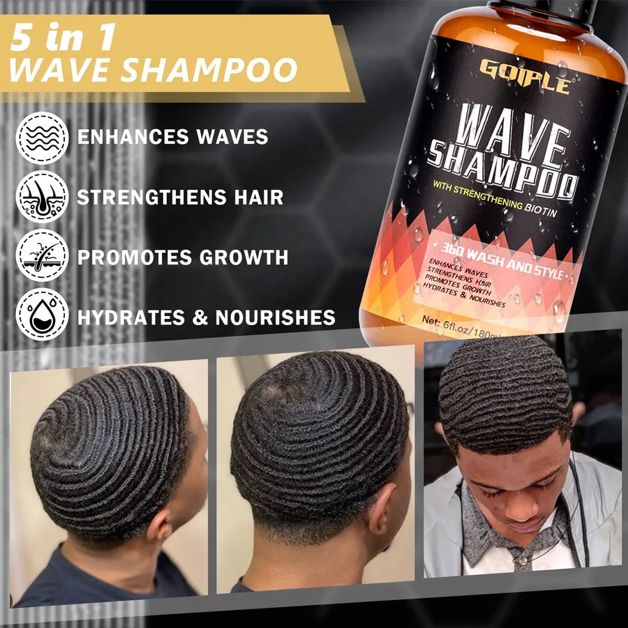 180Ml Wave Shampoo Deep Clean or 113G 360 Style High Shine Hair Pomade Strong Hold Layered Control Wavy Wax Cream for Men