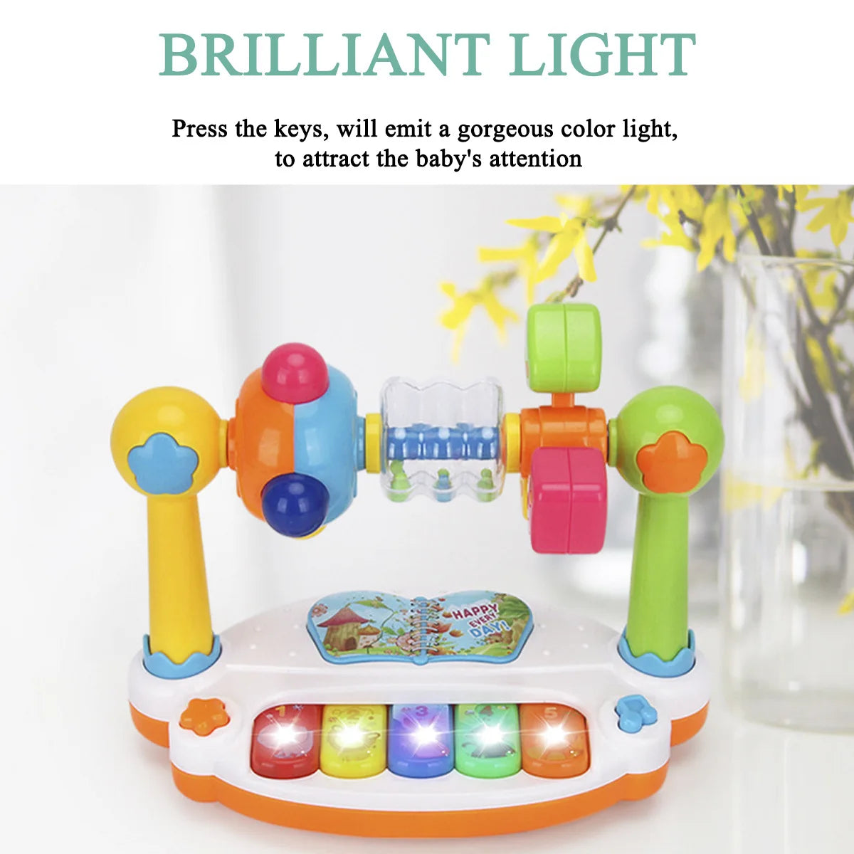 Baby Toys Drum Piano Keys Musical Instrument Kids Toys Rotating Keyboard with Lights Sound Toddlers Educational Christmas Gifts