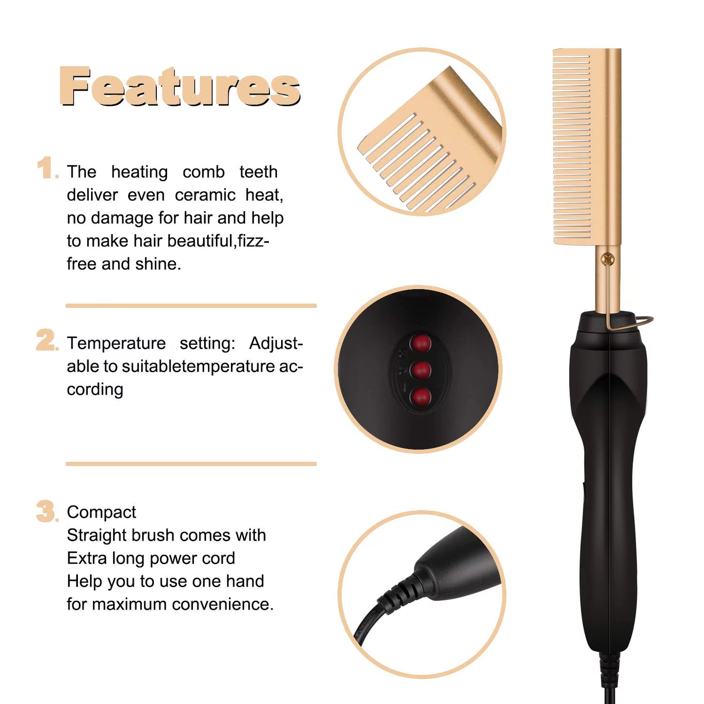 Experience Effortless Styling with the 2-in-1 Hot Comb Hair Straightener - Fast Heating, Portable & Anti-Scald Design!