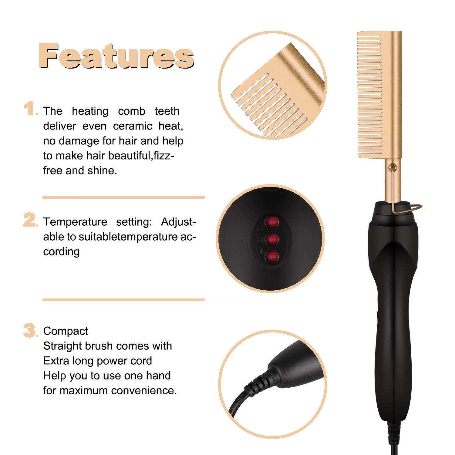 Experience Effortless Styling with the 2-in-1 Hot Comb Hair Straightener - Fast Heating, Portable & Anti-Scald Design!