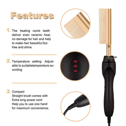 Experience Effortless Styling with the 2-in-1 Hot Comb Hair Straightener - Fast Heating, Portable & Anti-Scald Design!