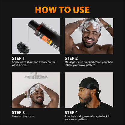 200Ml Wave Shampoo for African Men Biotin 360 Style Curly Hair Cream Deep Clean High Shine Hair Pomade Layered Control Wavy Wax