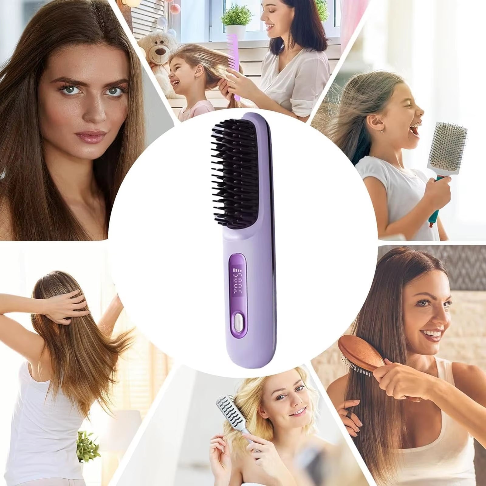 Experience Effortless Style Anywhere with the 2026 Cordless Portable Hair Straightener Brush - Fast Heating with LCD Temperature Display