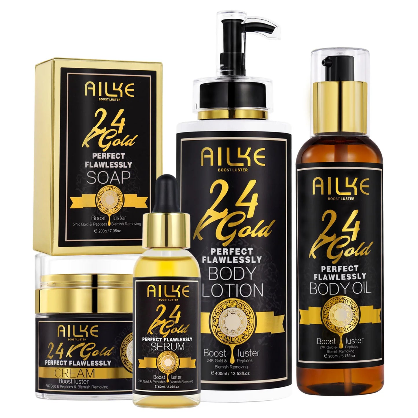 24K Whitening Skin Set, Lightening, Remove Black Spots, Melanin, Stains, Even Skin Tone, Moisturizing, for All Skin Types