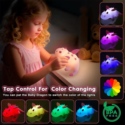 Enchanting Dragon Night Light for Kids - Rechargeable 7-Color Silicone Lamp with Magnetic Base & Timer for a Cozy Nursery