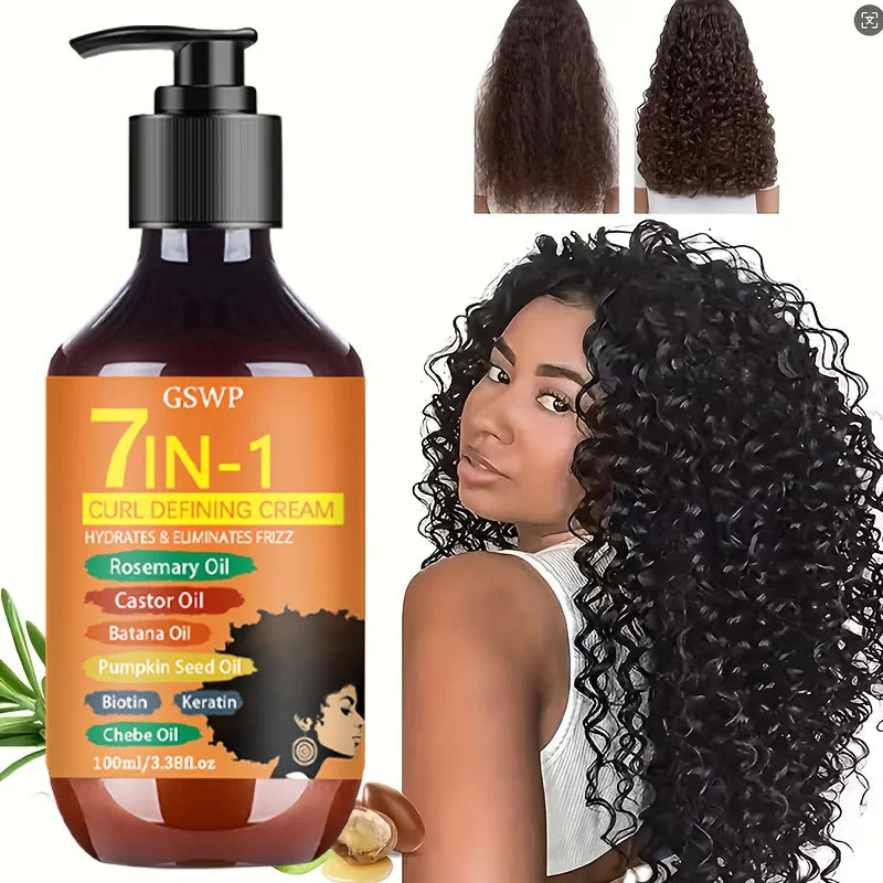 7-In-1 Curl-Defining Moisturizing Cream,For Black Curly Hair,Latin Curly Hair,Create Punk-Style American Curly Hair.100Ml
