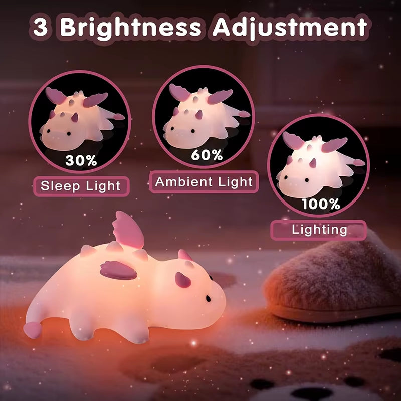 Enchanting Dragon Night Light for Kids - Rechargeable 7-Color Silicone Lamp with Magnetic Base & Timer for a Cozy Nursery