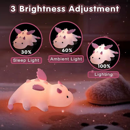 Enchanting Dragon Night Light for Kids - Rechargeable 7-Color Silicone Lamp with Magnetic Base & Timer for a Cozy Nursery
