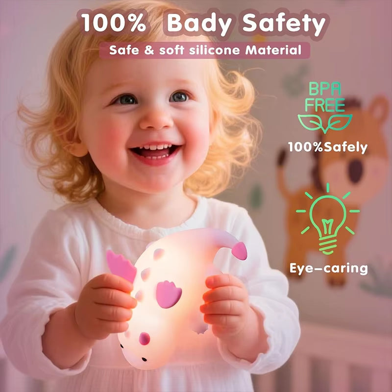 Enchanting Dragon Night Light for Kids - Rechargeable 7-Color Silicone Lamp with Magnetic Base & Timer for a Cozy Nursery