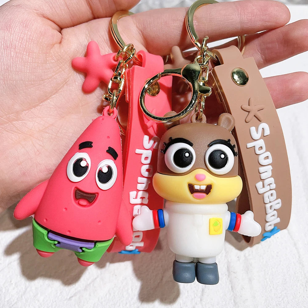 Anime Spongebob Squarepants Keychain Patrick Star Krabs Gary Sandy Kawaii Toys Keychain Christmas Gift Bag Birthday Gift for Kid