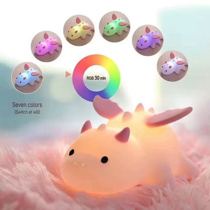 Enchanting Dragon Night Light for Kids - Rechargeable 7-Color Silicone Lamp with Magnetic Base & Timer for a Cozy Nursery