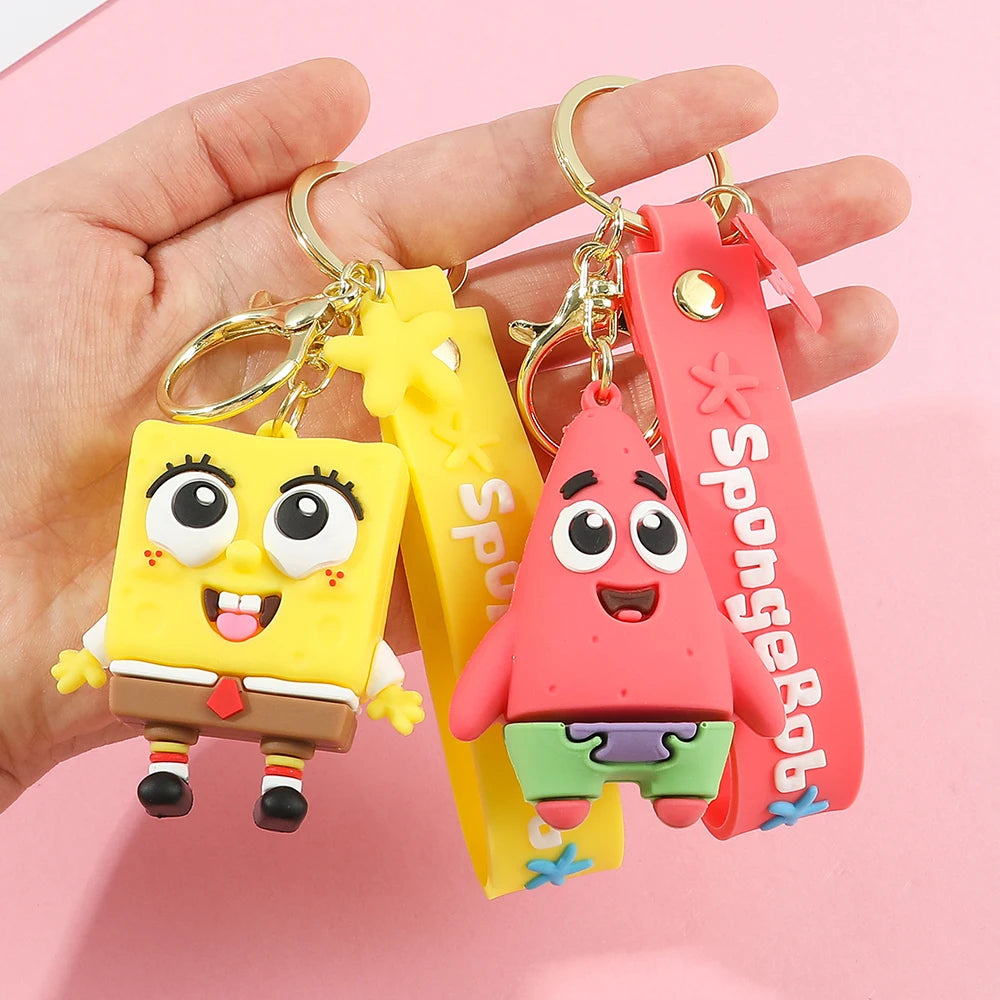 Anime Spongebob Squarepants Keychain Patrick Star Krabs Gary Sandy Kawaii Toys Keychain Christmas Gift Bag Birthday Gift for Kid