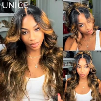 7X5 Bye Bye Slip™ Balayage Highlight Body Wave Human Hair Wig with Invisi Drawstring Wear Go Glueless Wig