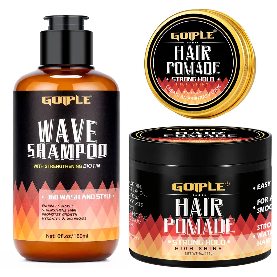 180Ml Wave Shampoo Deep Clean or 113G 360 Style High Shine Hair Pomade Strong Hold Layered Control Wavy Wax Cream for Men