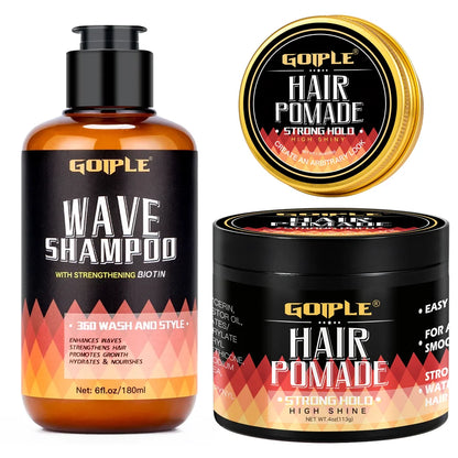 180Ml Wave Shampoo Deep Clean or 113G 360 Style High Shine Hair Pomade Strong Hold Layered Control Wavy Wax Cream for Men