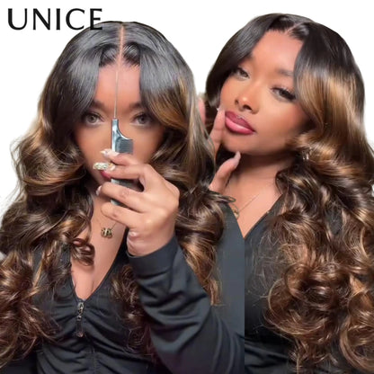 7X5 Bye Bye Slip™ Balayage Highlight Body Wave Human Hair Wig with Invisi Drawstring Wear Go Glueless Wig