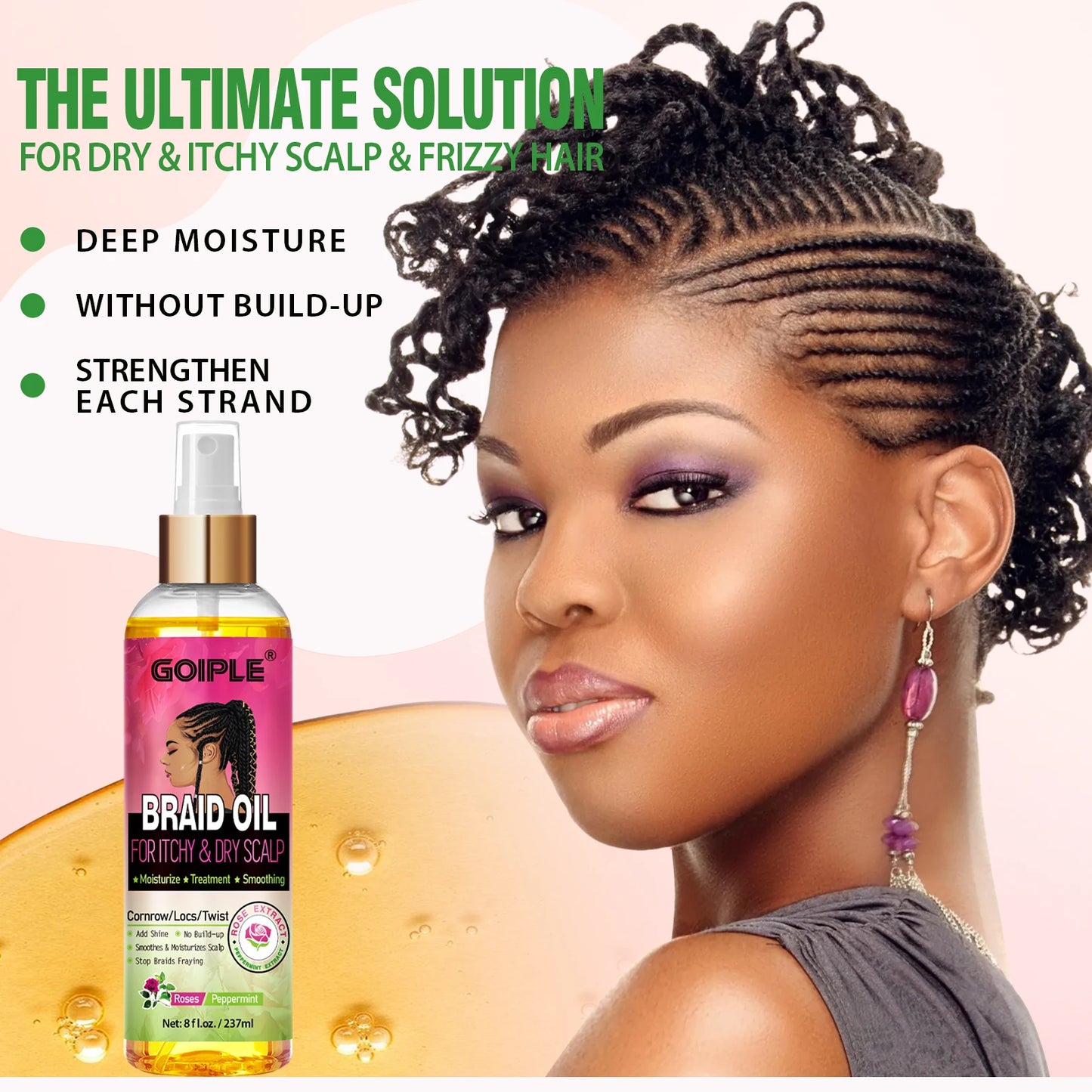 Natural Rose Extract Braid Oil for Itchy Dry Scalp Cornrow Locs Twist Add Shine Smoothes Moisturizes Hair Care Oil