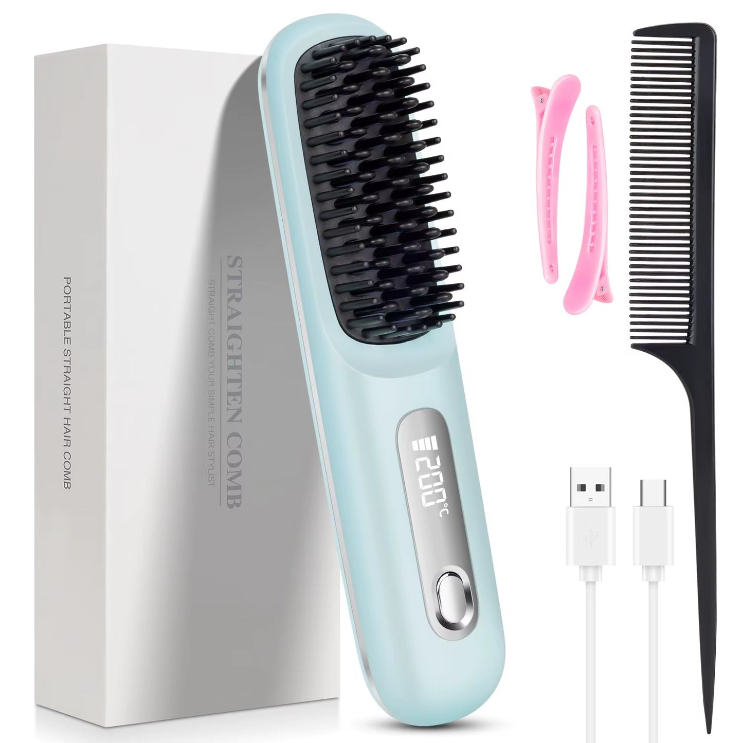 Experience Effortless Style Anywhere with the 2026 Cordless Portable Hair Straightener Brush - Fast Heating with LCD Temperature Display