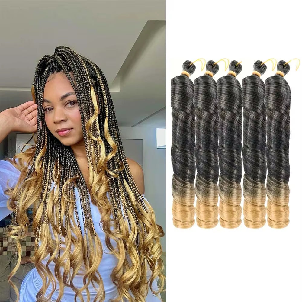 Elevate Your Style with 24-Inch Synthetic French Curls Crochet Hair - Pre-Stretched Loose Wave Braiding Hair in Ombre Colors