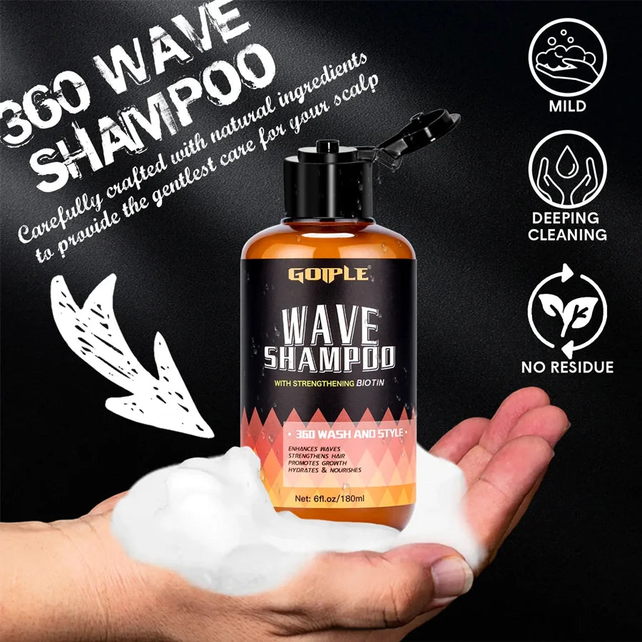 180Ml Wave Shampoo Deep Clean or 113G 360 Style High Shine Hair Pomade Strong Hold Layered Control Wavy Wax Cream for Men