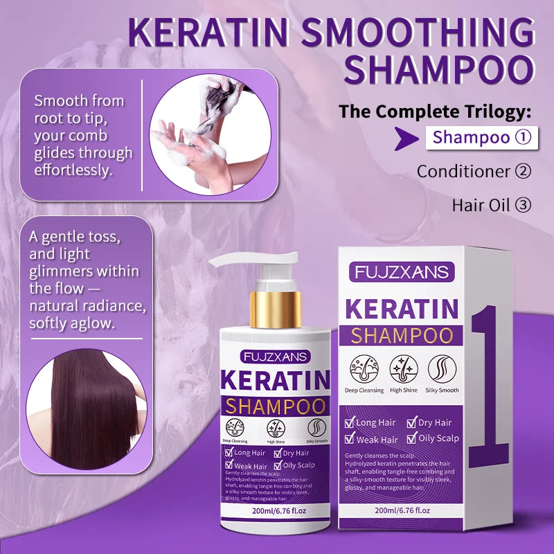 3Pcs/Set Keratin Shampoo Conditioner and Batana Hair Oil Kit for Dry Damaged Hair Anti-Frizz Hydrating Hair Care Treatment