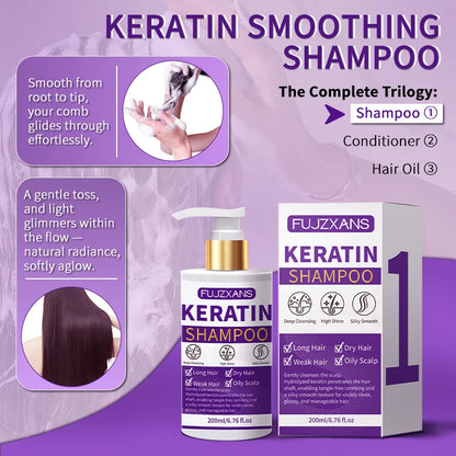 3Pcs/Set Keratin Shampoo Conditioner and Batana Hair Oil Kit for Dry Damaged Hair Anti-Frizz Hydrating Hair Care Treatment