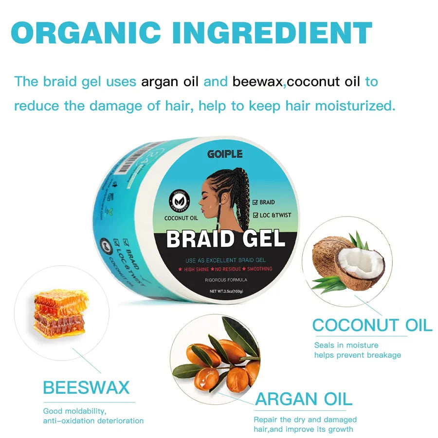 100G Tea Tree Mint Braid Styling Gel Edge Control Frizz Smooth Hair Wax Pomade Loc Twist Braiding Cream for African Women
