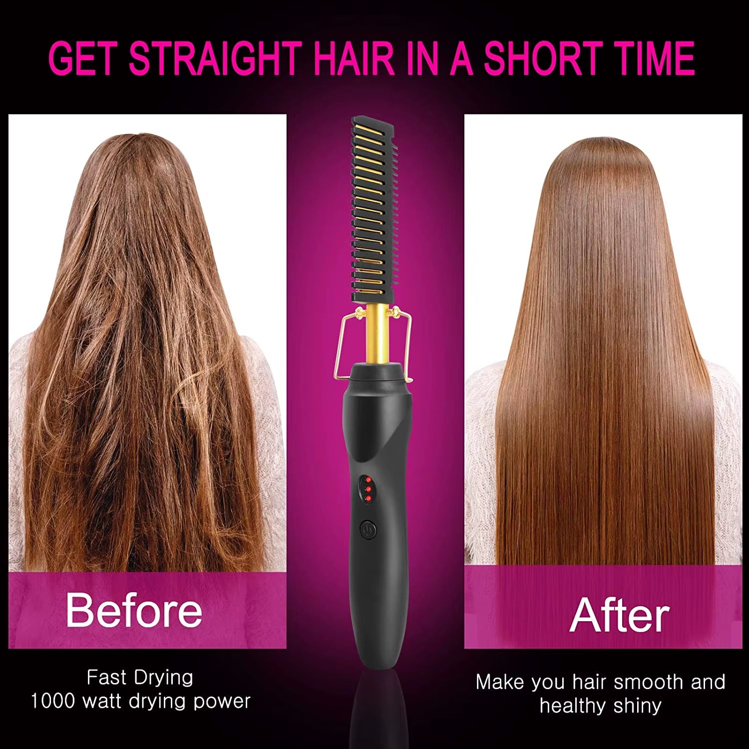 Experience Effortless Styling with the 2-in-1 Hot Comb Hair Straightener - Fast Heating, Portable & Anti-Scald Design!