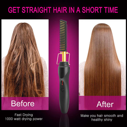 Experience Effortless Styling with the 2-in-1 Hot Comb Hair Straightener - Fast Heating, Portable & Anti-Scald Design!