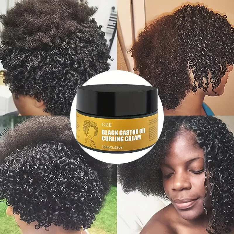 GZE Black Castor Oil Curl Defining Cream Non-Stick Hydrates & Eliminates Frizz, Hair-Smoothing Anti-Frizz Cream to Define