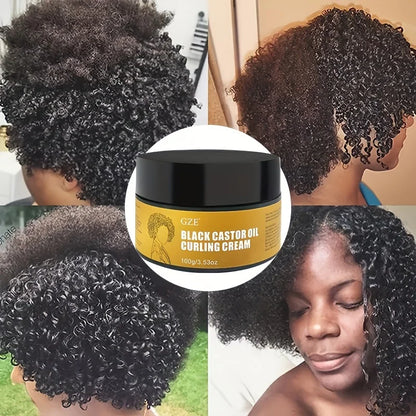 GZE Black Castor Oil Curl Defining Cream Non-Stick Hydrates & Eliminates Frizz, Hair-Smoothing Anti-Frizz Cream to Define