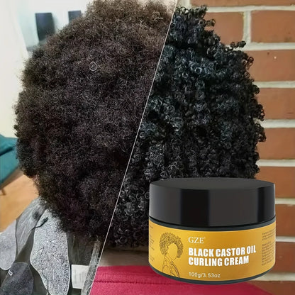 GZE Black Castor Oil Curl Defining Cream Non-Stick Hydrates & Eliminates Frizz, Hair-Smoothing Anti-Frizz Cream to Define