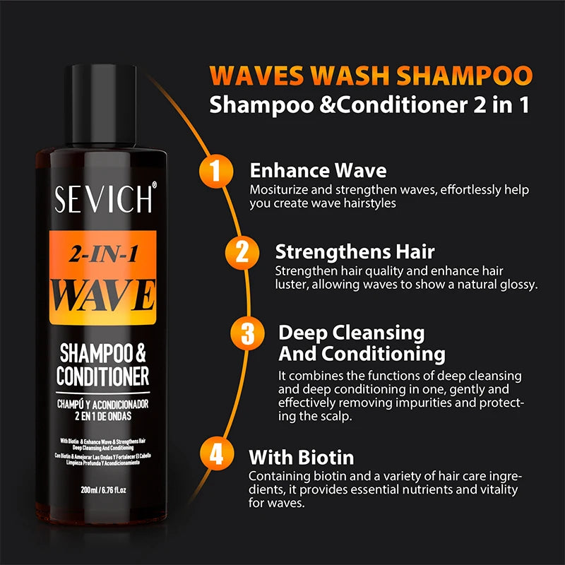 200Ml Wave Shampoo for African Men Biotin 360 Style Curly Hair Cream Deep Clean High Shine Hair Pomade Layered Control Wavy Wax