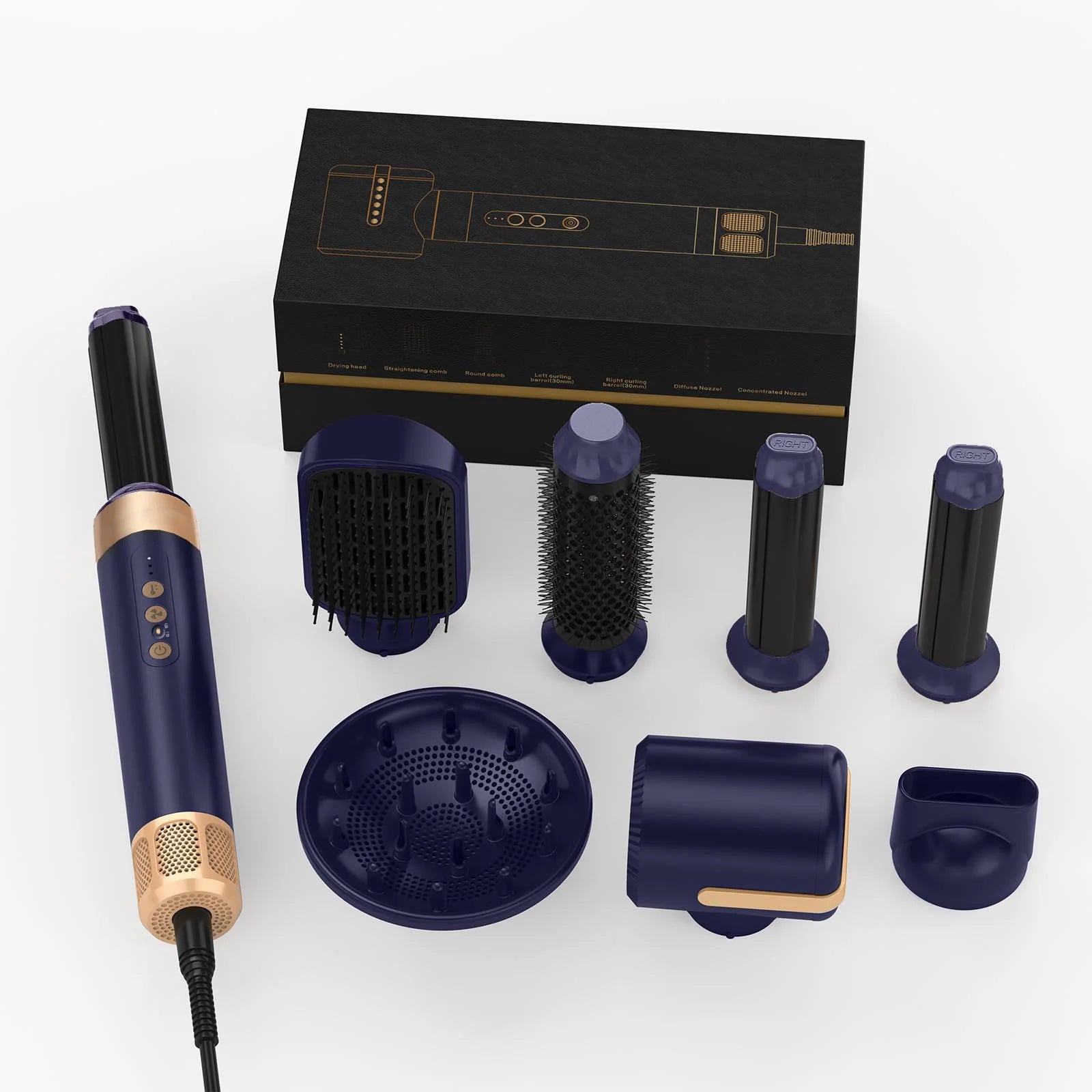 Hair Dryer Brush 7 in 1, Air Styler Set with Curling Iron, round Brush, Straightener for Women