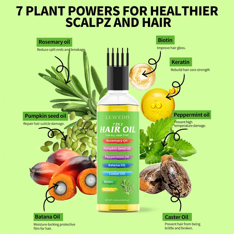 7 in 1 Hair Oil for All Hair Type Rosemary Batana Hair Growth Oil Keratin Biotin Castor Oil Hair Care Oil Beauty Health Product