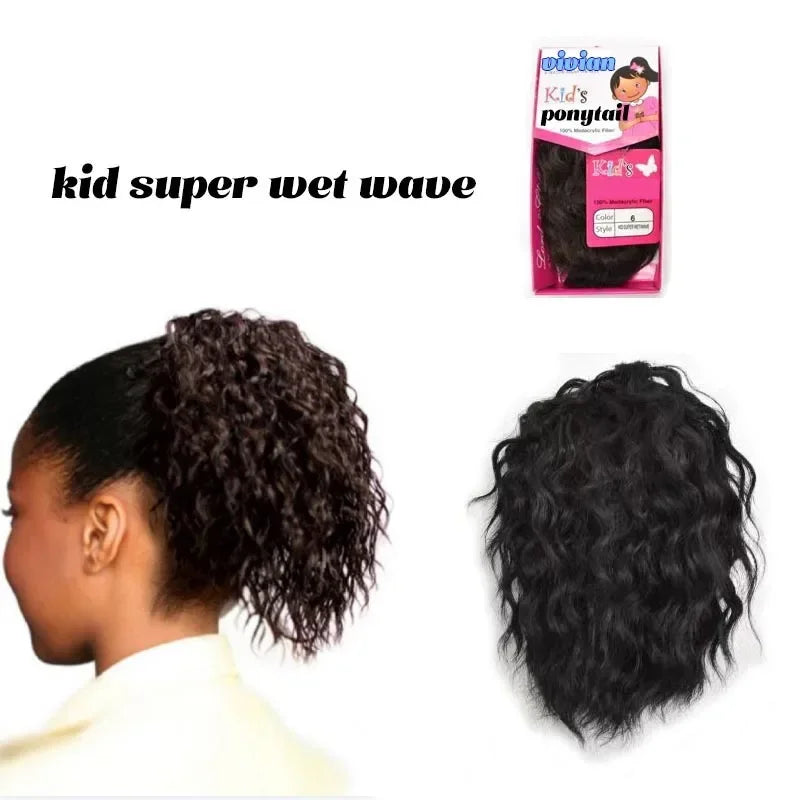 High Quality Curly Short Ponytails Kids Ponytail Hair Extension Water Wave Wavy Drawstring Curly Ponytail for Kid