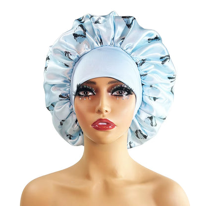 Hair Cap Silk Satin Bonnet Large Sleeping Satin Bonnet Flower Print Elastic Band High Density Women Braids Curly Night Hat