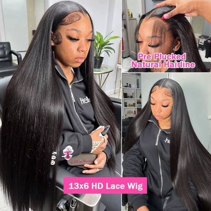 40 30Inches Bone Straight 250 Density 13X6 Lace Front 100% Human Hair Wig Brazilian 13X4 HD Lace Frontal Wigs for Women