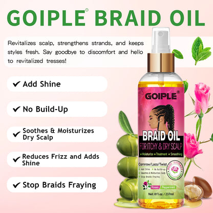 Natural Rose Extract Braid Oil for Itchy Dry Scalp Cornrow Locs Twist Add Shine Smoothes Moisturizes Hair Care Oil
