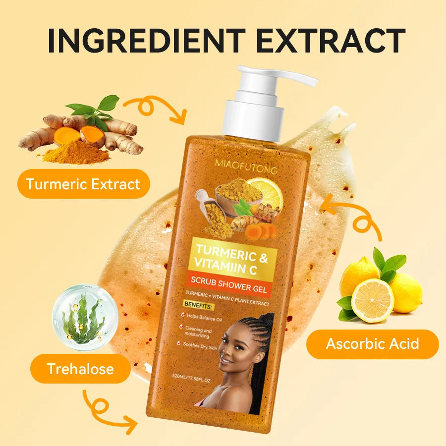 Turmeric Shower Gel 520Ml Body Scrub Cleansing Exfoliating Moisturizing Brightening Body Wash