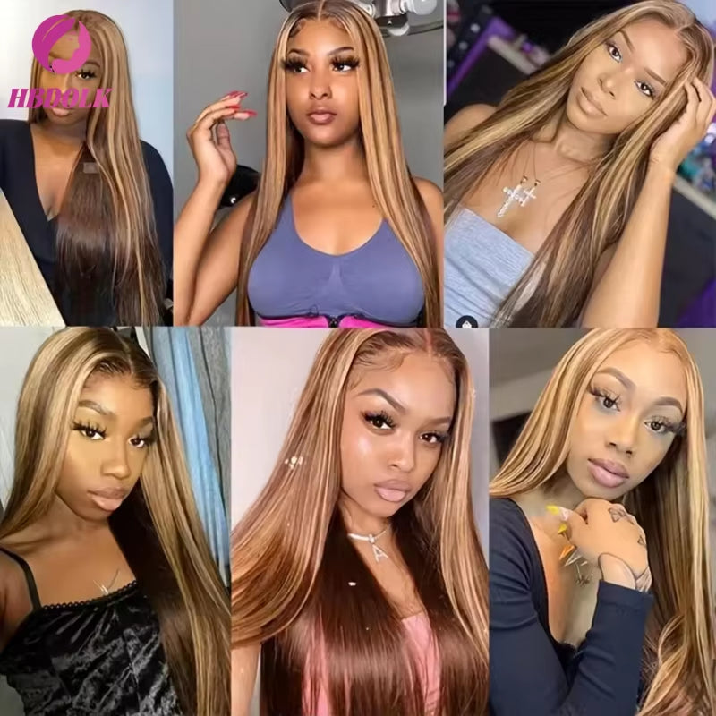 Ombre Honey Blonde 4/27 Highlight 5X5 13X4 Bone Straight Lace Front Wig Human Hair Pre Plucked with Baby Hair