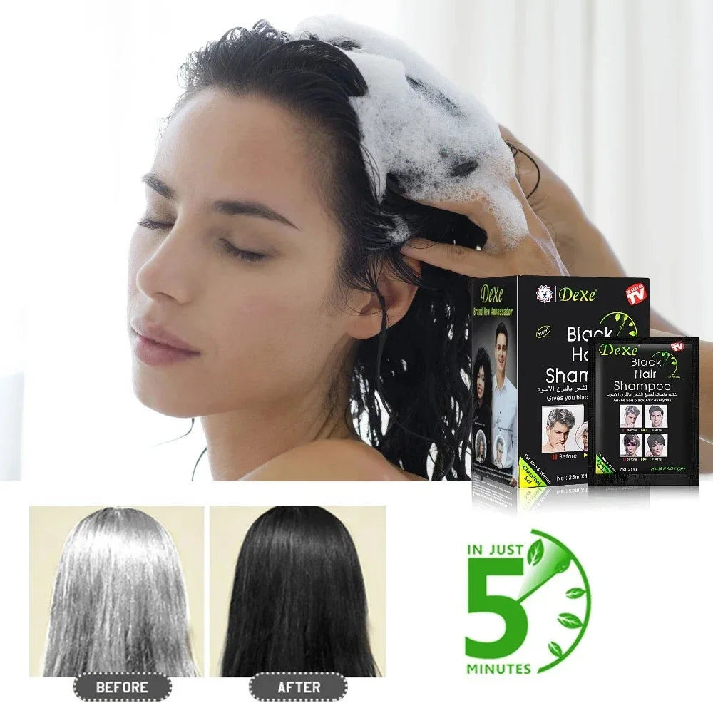 10 Pcs Dexe Fast Black Hair Shampoo 5 Mins Fast Become Black Hair Dye Herb Natural Hair Care Restore Colorant Shampoo Hair Care